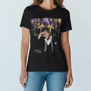 Vintage 2005 Rod Stewart Black Graphic Tour T-Shirt Concert Bandshirt
